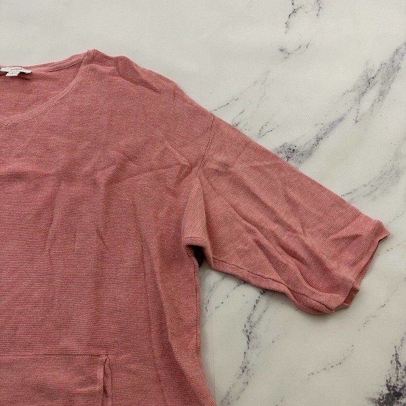 Pure J Jill Pink Oversize Pullover Sweater Sz S V-Neck Front Pocket Silk Cotton - Picture 3 of 12